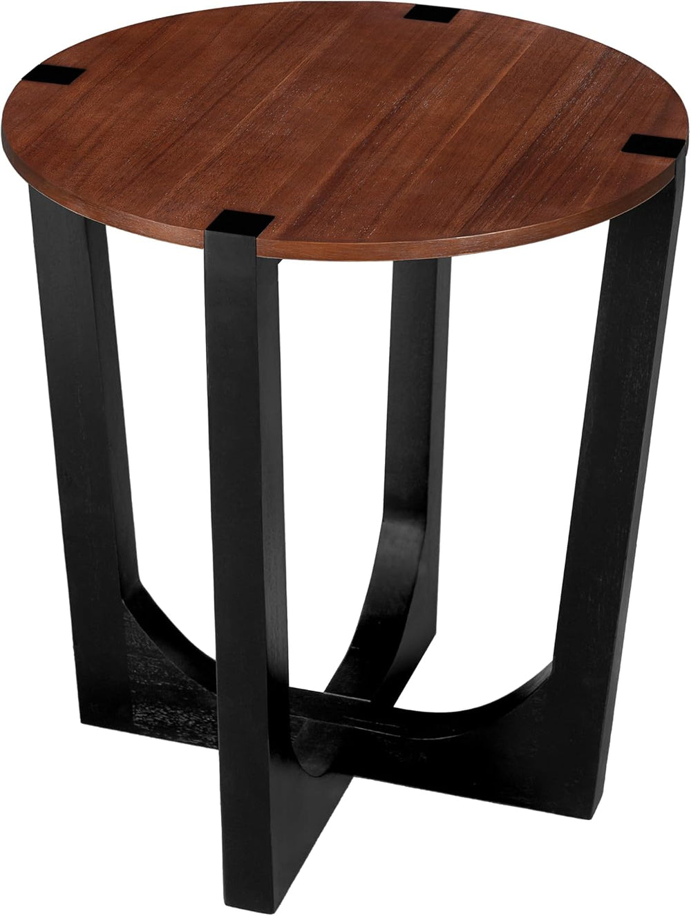 Round Wood Side End Table, Modern Industrial Accent Table with Curved Black M...