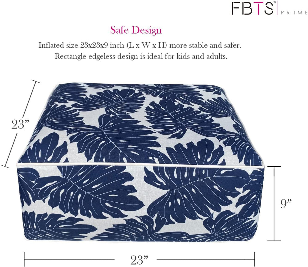 Outdoor Inflatable Footstool Ottomans Navy Leaves Square 23x9 Inch Patio Foot...