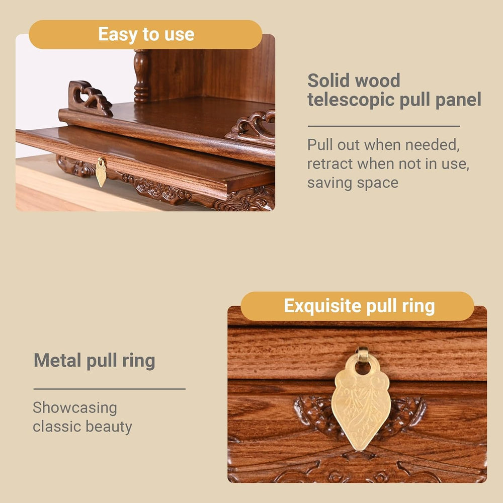 Household Wood Cabinet Personal Shrine Table with Pull-Out Storage Panel Chin...