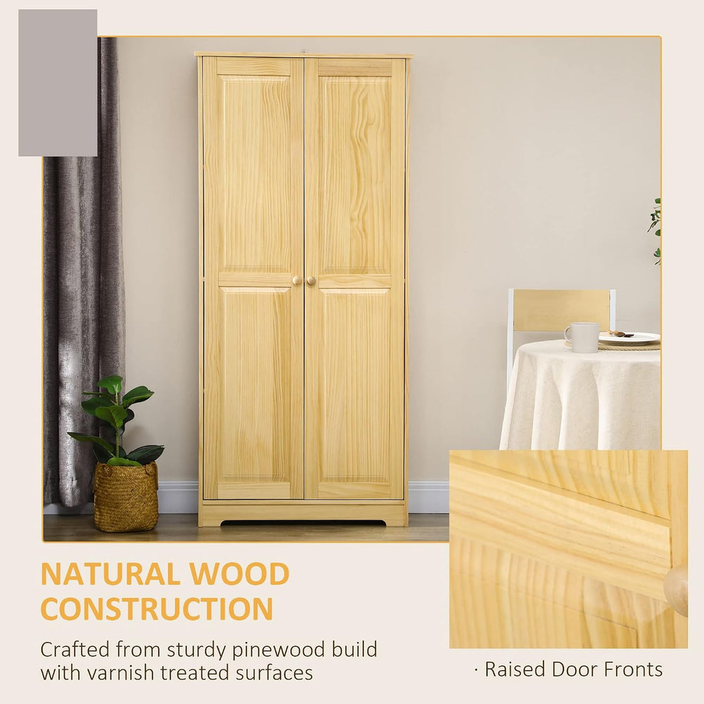 HOMCOM 67" Pinewood Kitchen Pantry Storage Cabinet, Freestanding Cabinet...