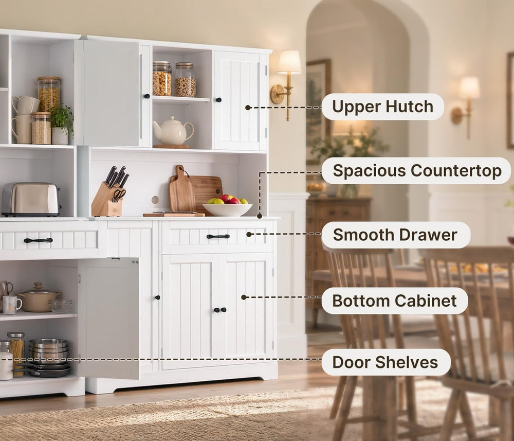 Gizoon Large Kitchen Pantry Cabinet Set of 2 with Door and Shelves White