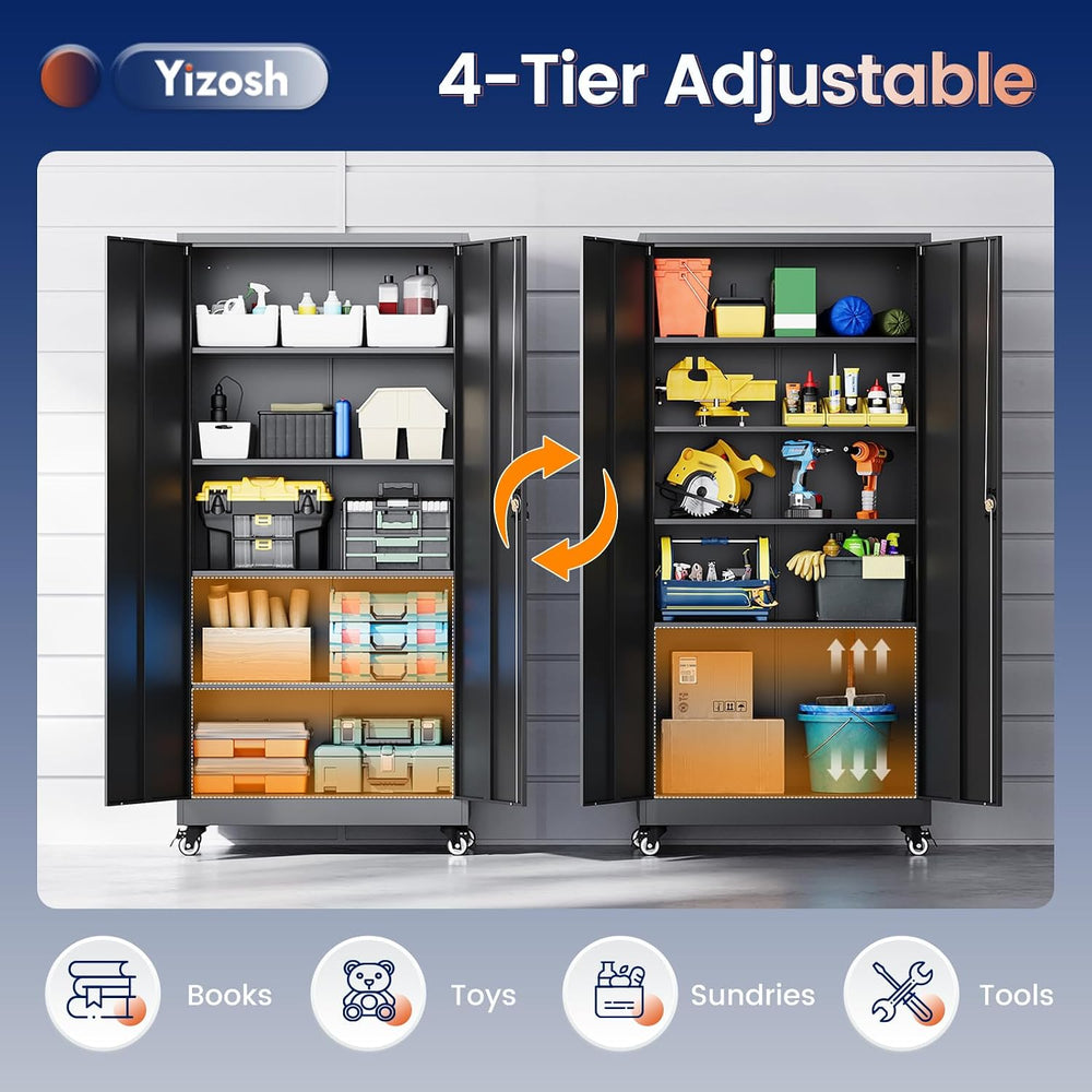Yizosh Metal Garage Storage Cabinet with Locking Doors and Adjustable Shelves...
