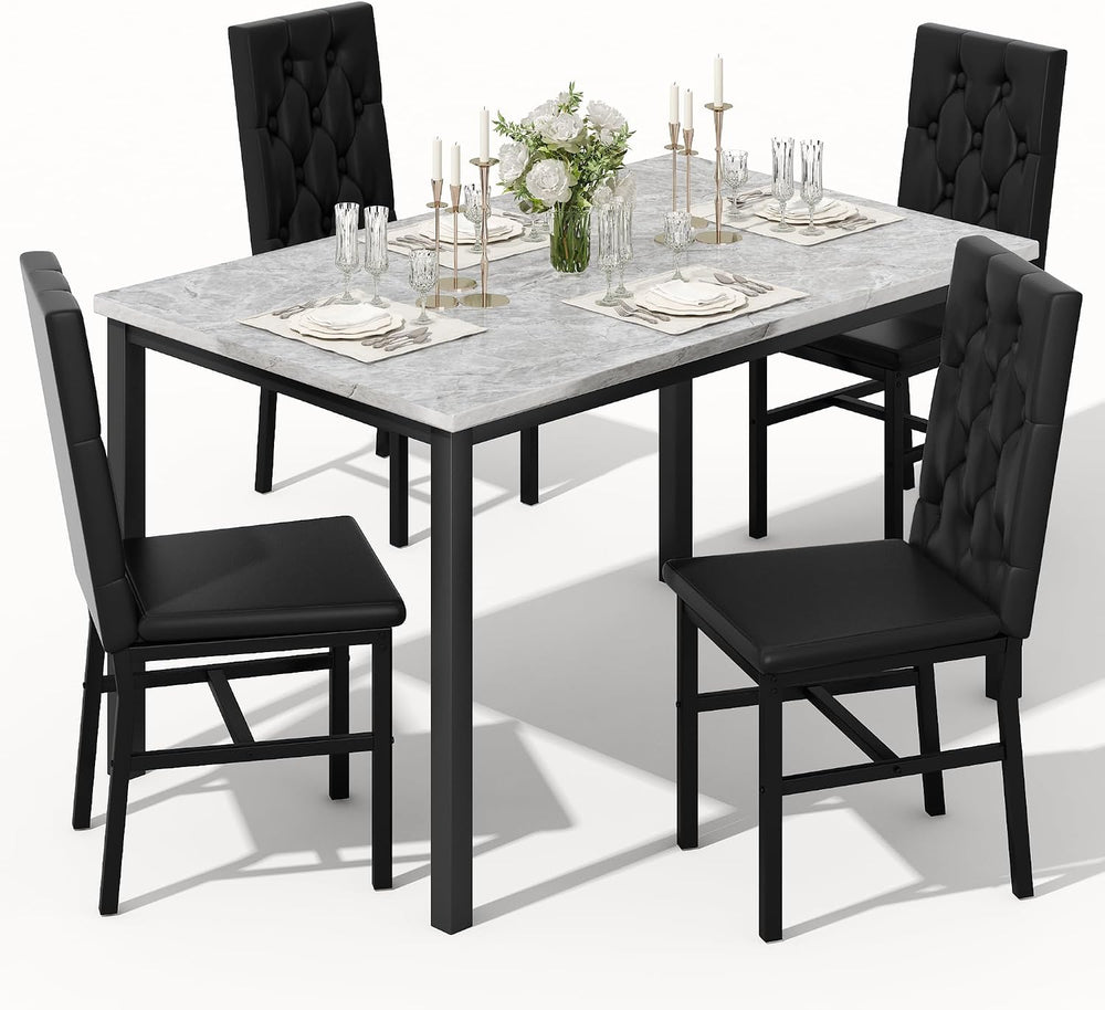 Hooseng Dining Table Set for 4, Faux Marble Small Kitchen Table Chairs Set of...
