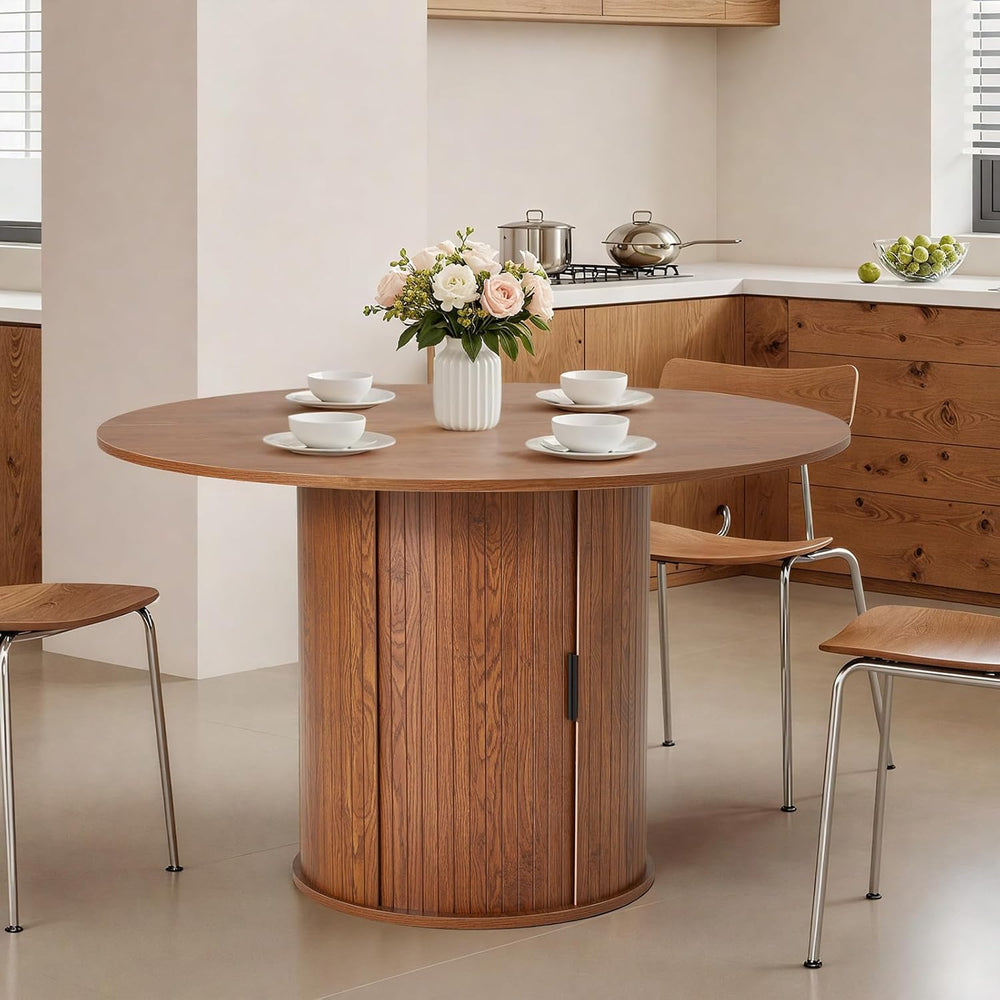 AVAWING 47-inch Round Dining Table for 4-6, Circle Fluted Kitchen Table with ...