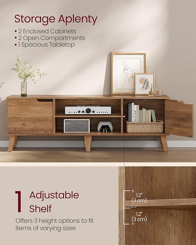 VASAGLE TV Stand for 65-Inch TVs, Entertainment Center with Adjustable Shelf,...