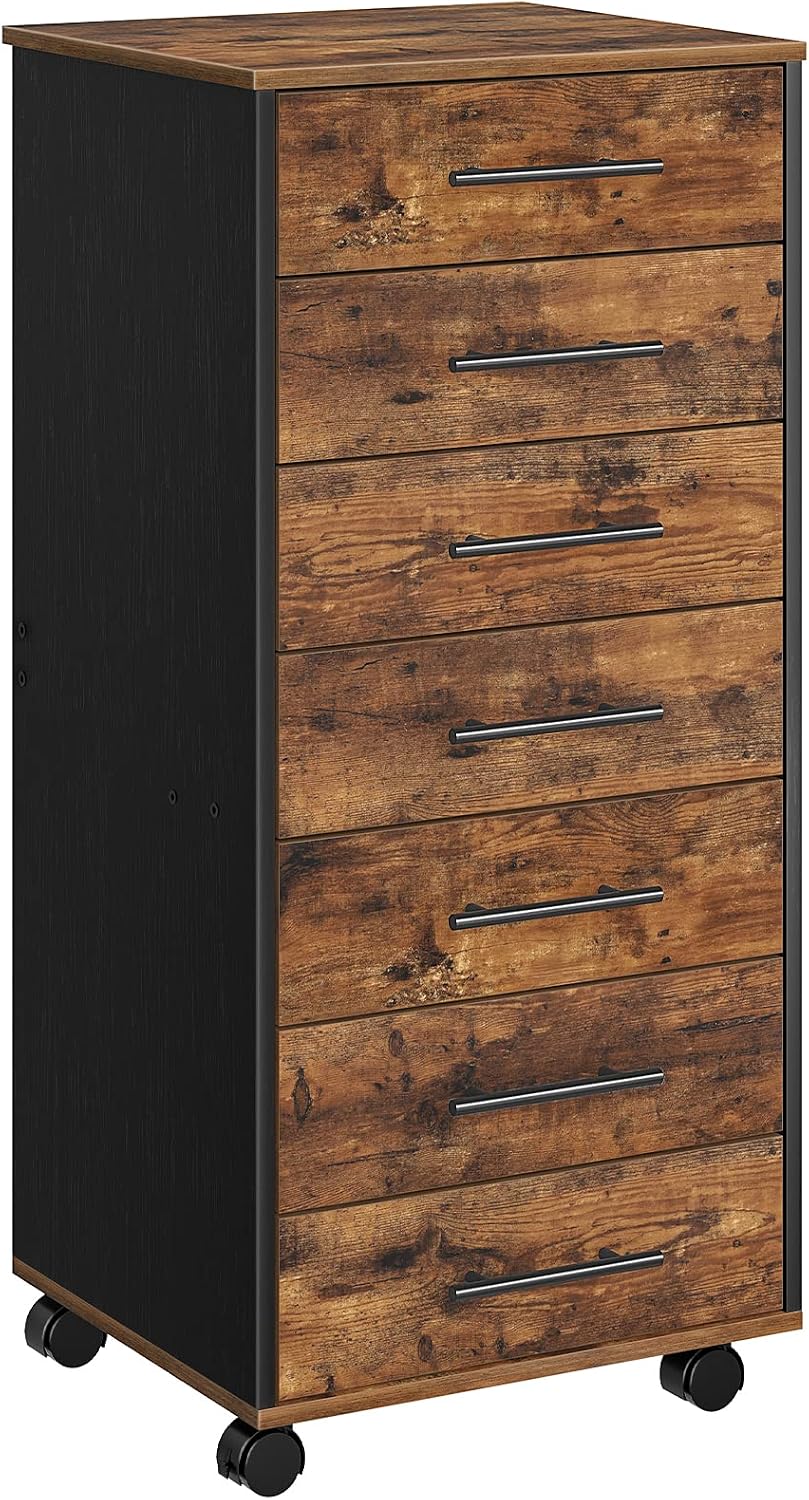 HOOBRO 7-Drawer File Cabinet, Wooden Office Cabinet with Drawers, Mobile Stor...