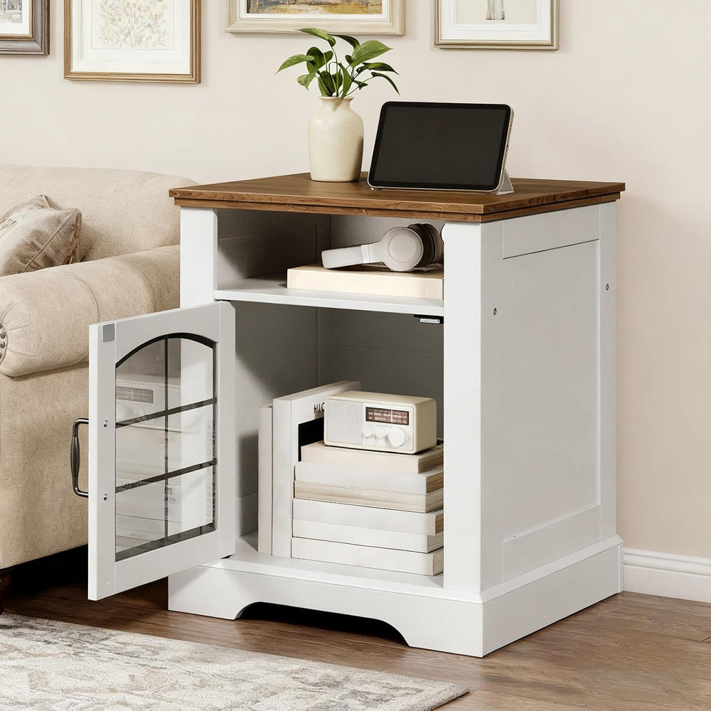 HOOBRO Farmhouse End Table for Living Room, 17.7" Wide Nightstand with C...