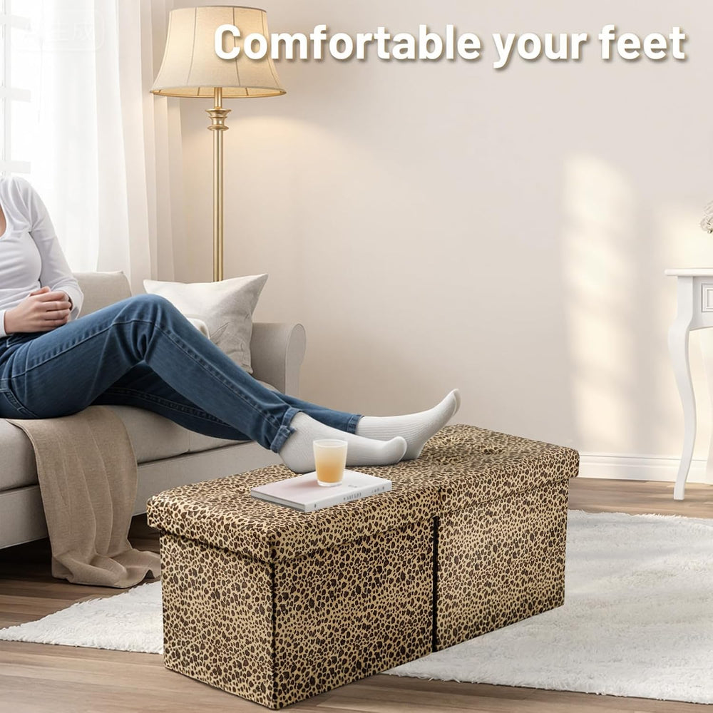 Bsketa Storage Ottoman Bench, 34" Folding Velvet Foot Rest,Leopard Print...