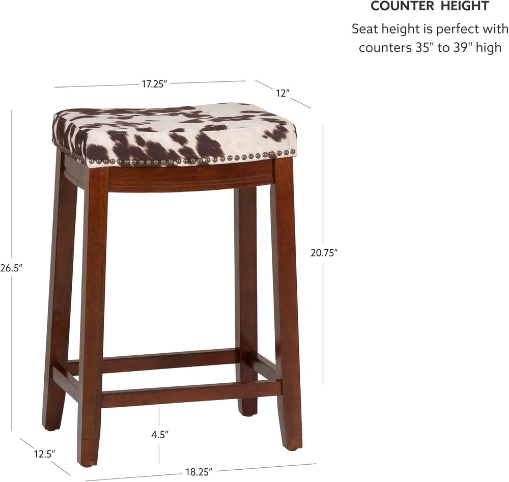 Linon Claridge Rich Brown Wooden 24 Inch Seat Height Counter Stool with Brown...