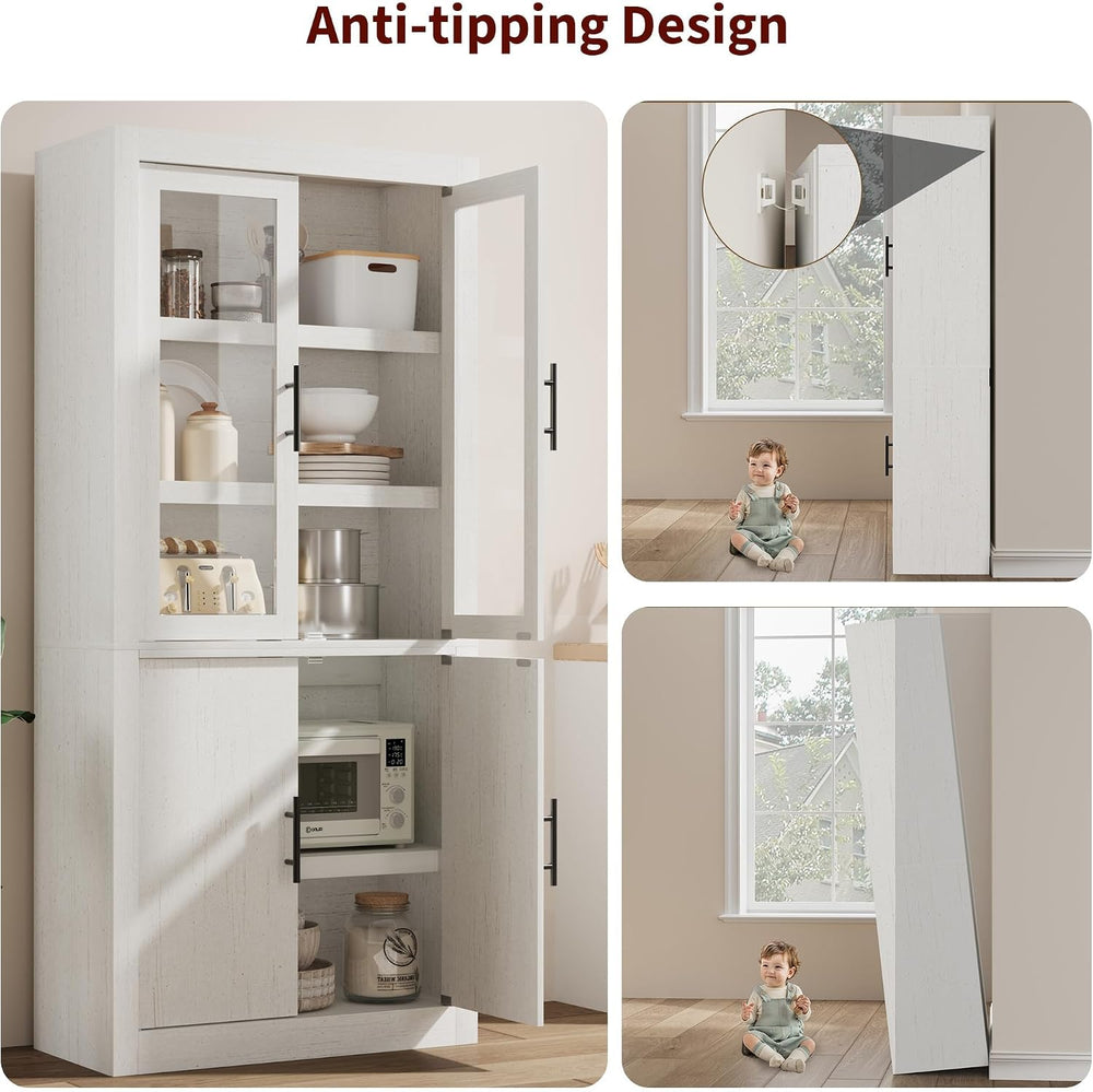 Farmhouse Kitchen Pantry Storage Cabinet, 70.5" Tall Wood Cupboard with ...