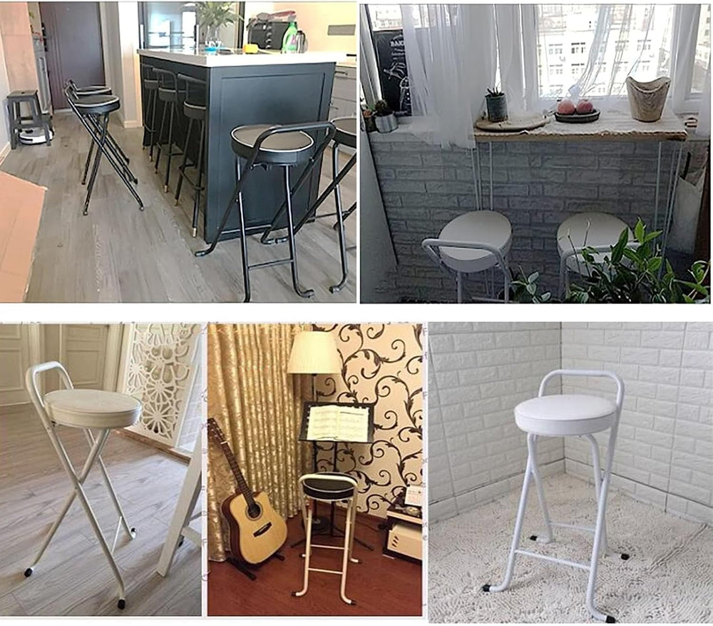 Folding Bar Stool (32inch/80cm)- Comfortable Padded Seat -Kitchen Counter Bre...