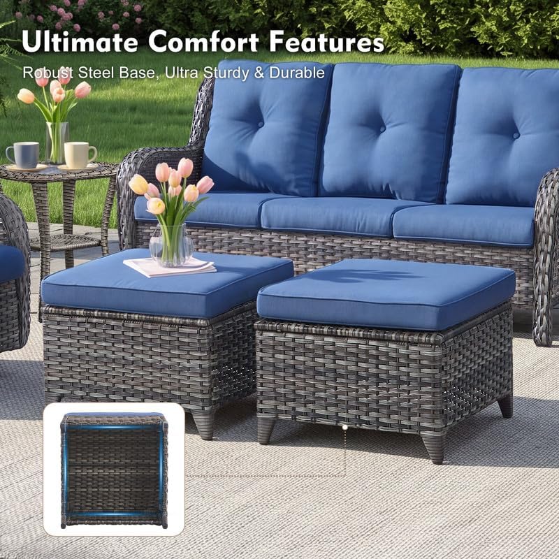 Rilyson 5 Pieces Outdoor Wicker Patio Furniture Set with Ottoman Blue