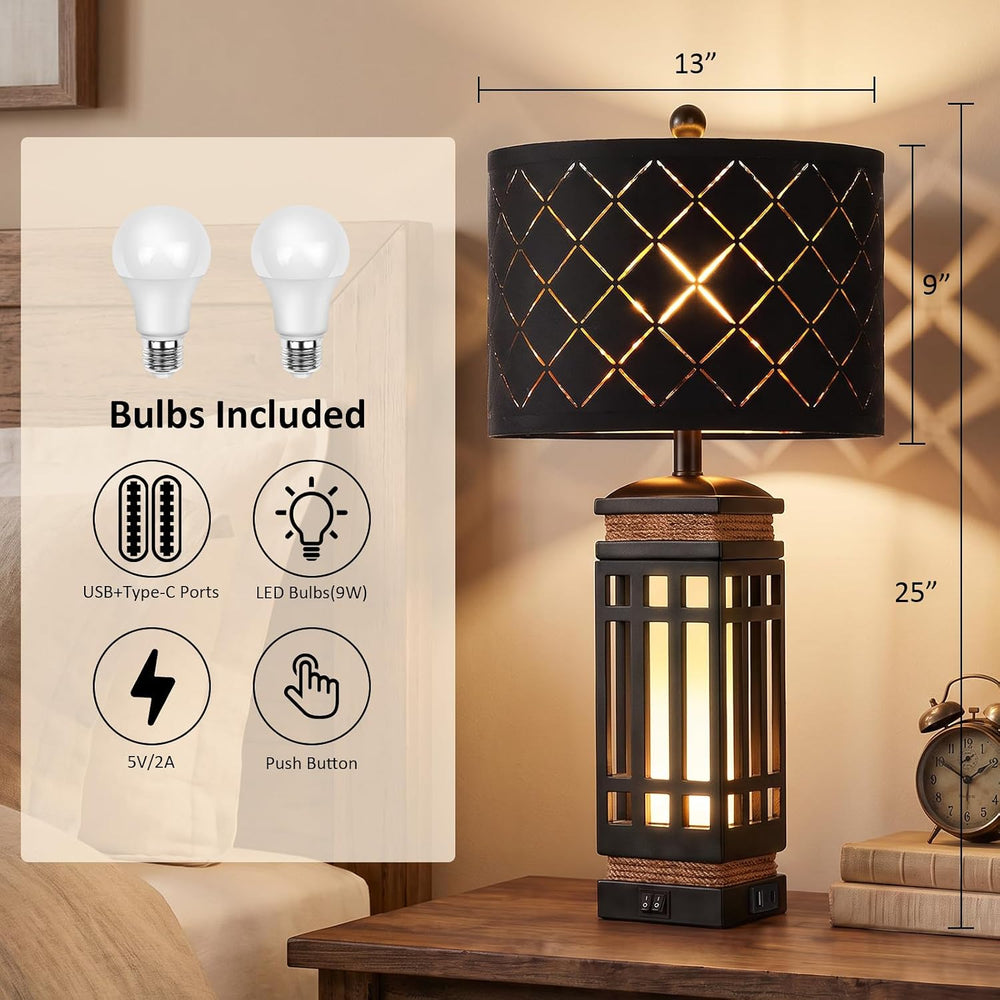 Hamucd 25'' Modern Farmhouse Table Lamp Set of 2 for Living Room Bedroom