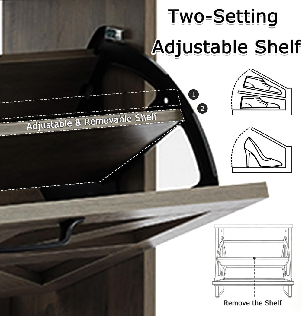 Shoe Cabinet with 2 Flip Drawers, Farmhouse Shoe Storage for Entryway, Wooden...