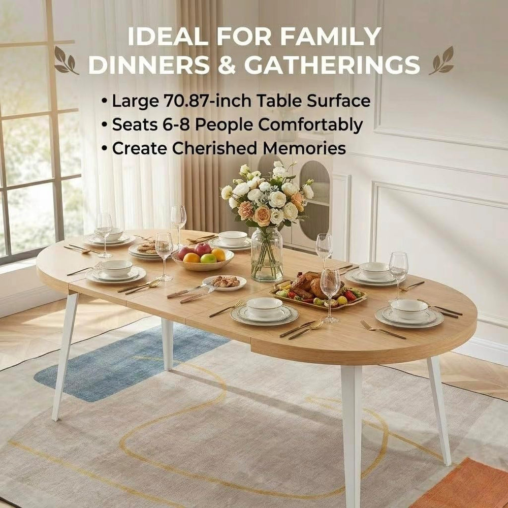 Extendable Dining Table Office Desk with Metal Legs and MDF Top, Expandable W...