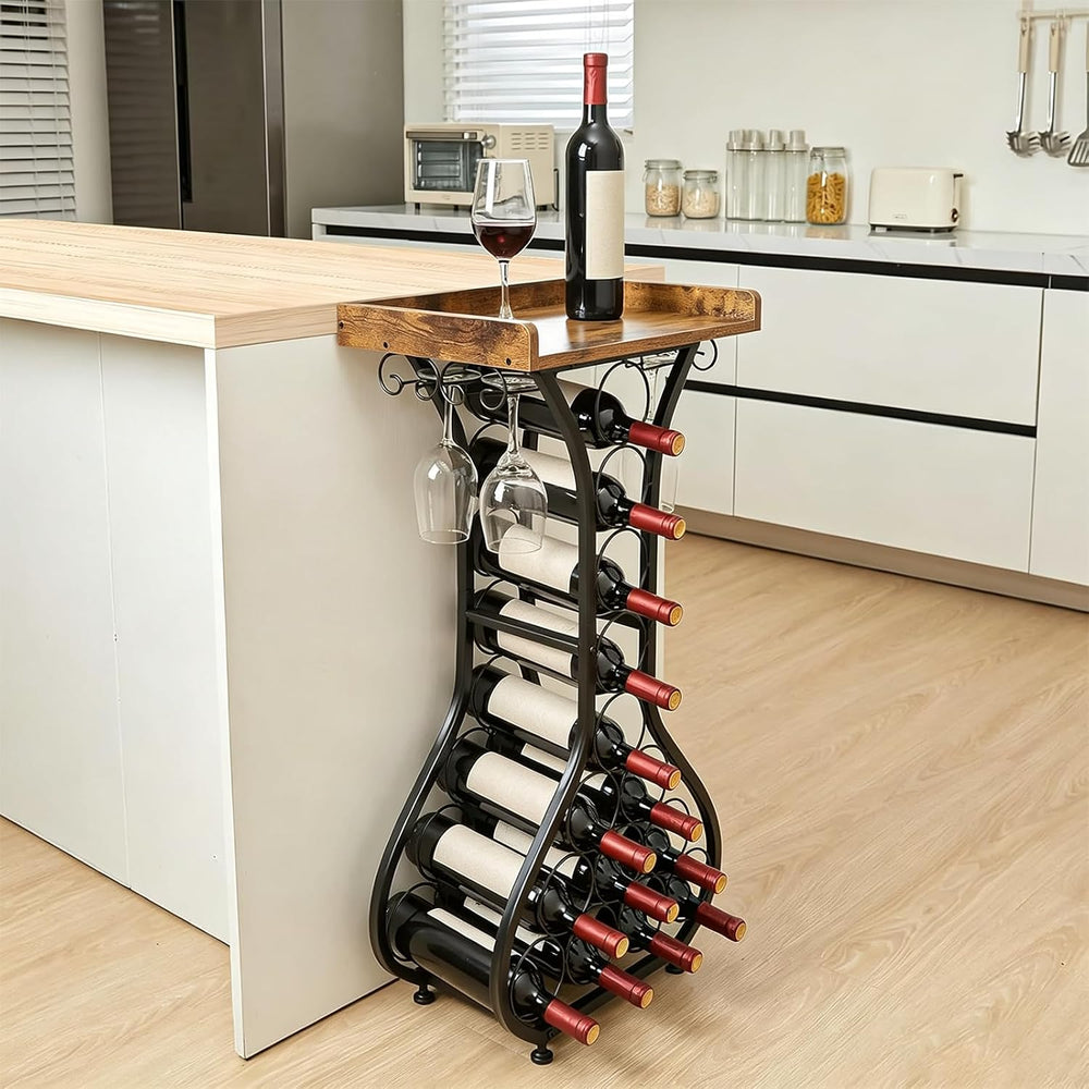 Wine Rack Freestanding Floor, Freestanding Wine Racks with 14 Bottles Wine Gl...