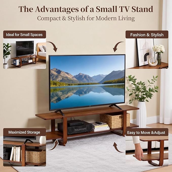 Tiita TV Stand with Storage for TVs up to 65'', Bamboo TV Console Ent...
