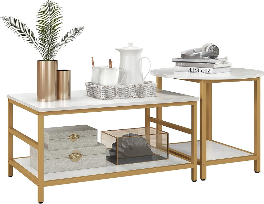 Brilluxa Coffee Table Set, 2-Piece Cocktail Table and Living Room Table Set w...
