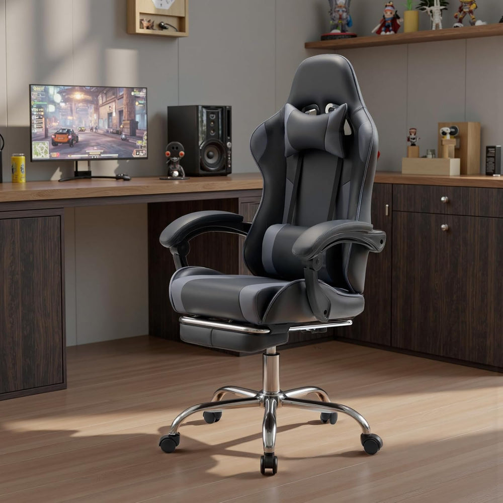 DUMOS Ergonomic Gaming Chair with Footrest, Home Office Desk Chair | PU Leath...