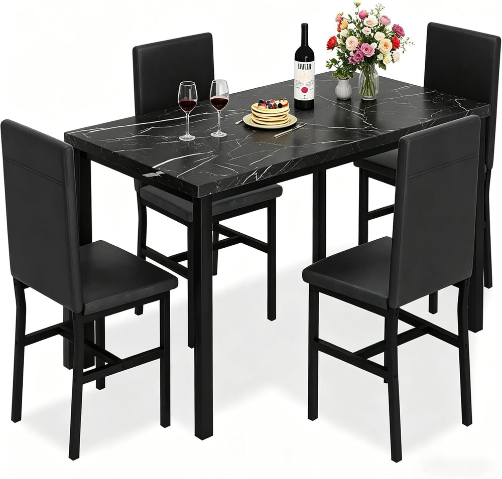DKLGG 5-Piece Dining Table Set for 4, Faux Marble Kitchen Table Chairs Set of...