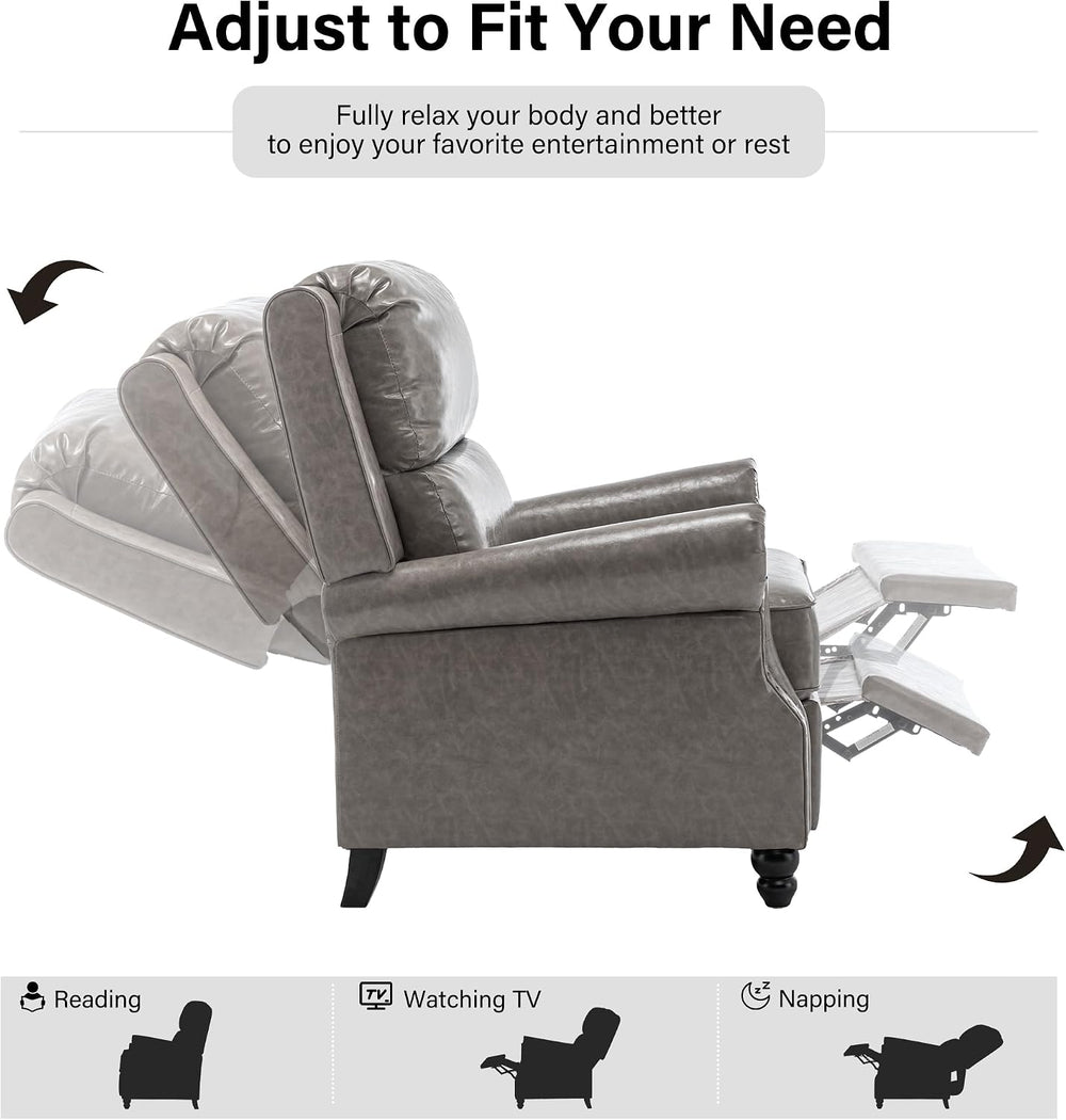 Recliner Chair, Modern Pushback Armchair, Grey, Set of 1
