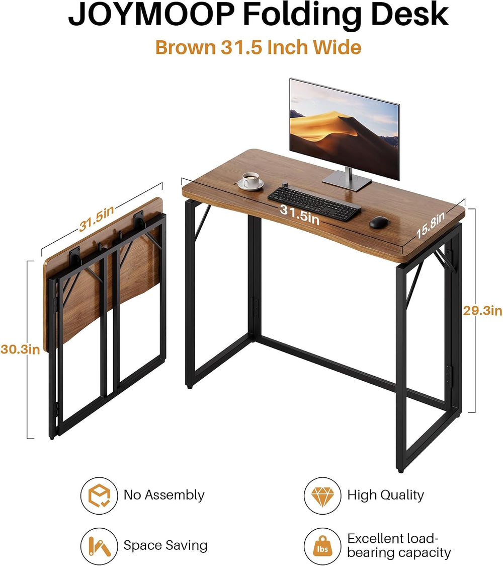 JOYMOOP 31.5" Folding Desk - Brown, No Assembly Small Foldable Desk for ...