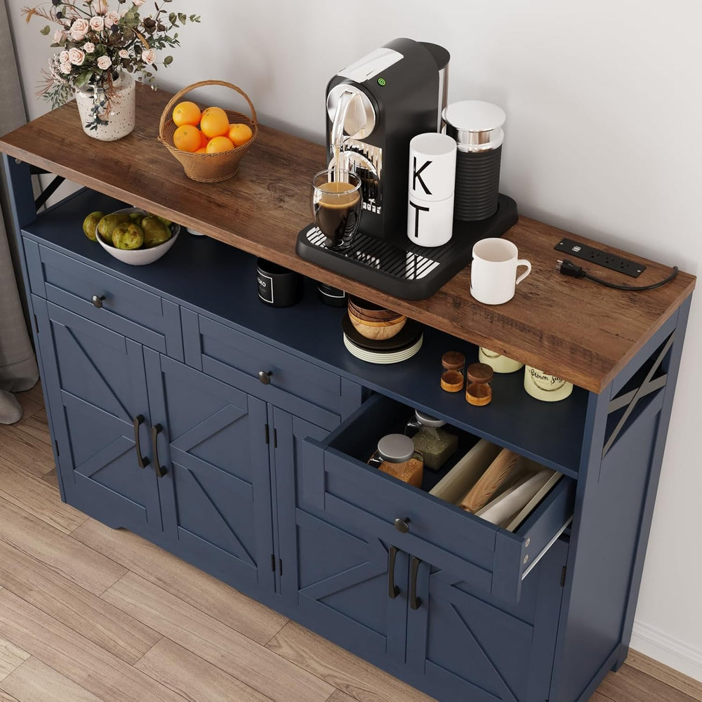 Befrases Farmhouse Buffet Cabinet with Drawers & Open Shelf, Sideboard wi...