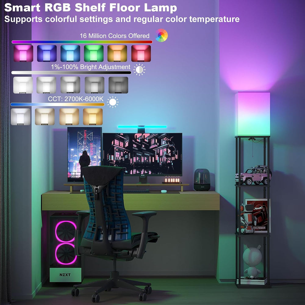 SUNMORY Floor Lamp with Shelves, Smart APP Control Standing Lamps with RGB Bu...