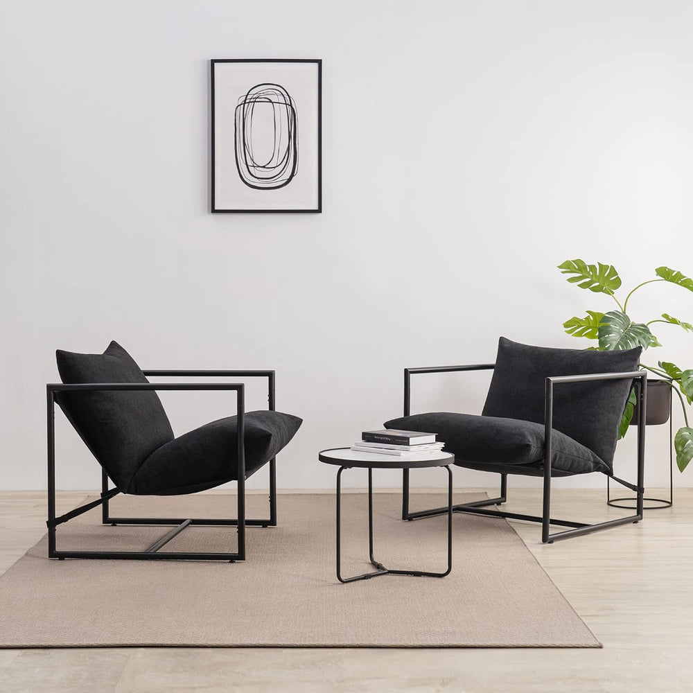 Zinus Aidan Sling Accent Chair, Metal Framed Armchair with Shredded Foam Cush...