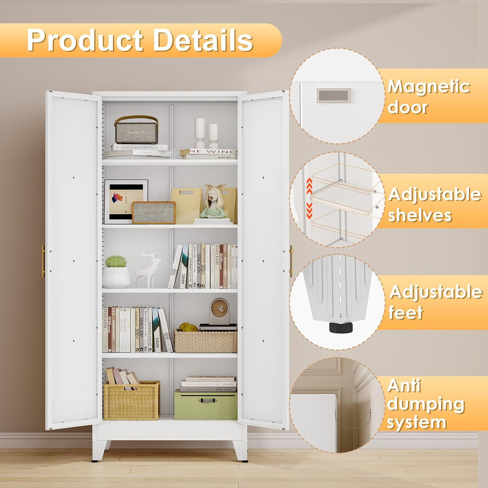 71" H Metal Kitchen Pantry Storage Cabinet, Freestanding Cupboard with 2...