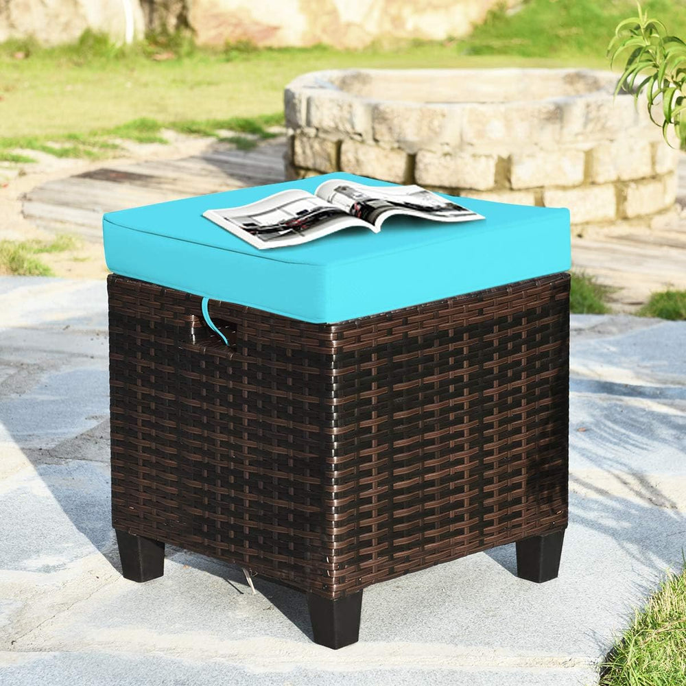 HAPPYGRILL 2pcs Patio Ottoman Set Outdoor Rattan Wicker Ottoman Seat with Rem...