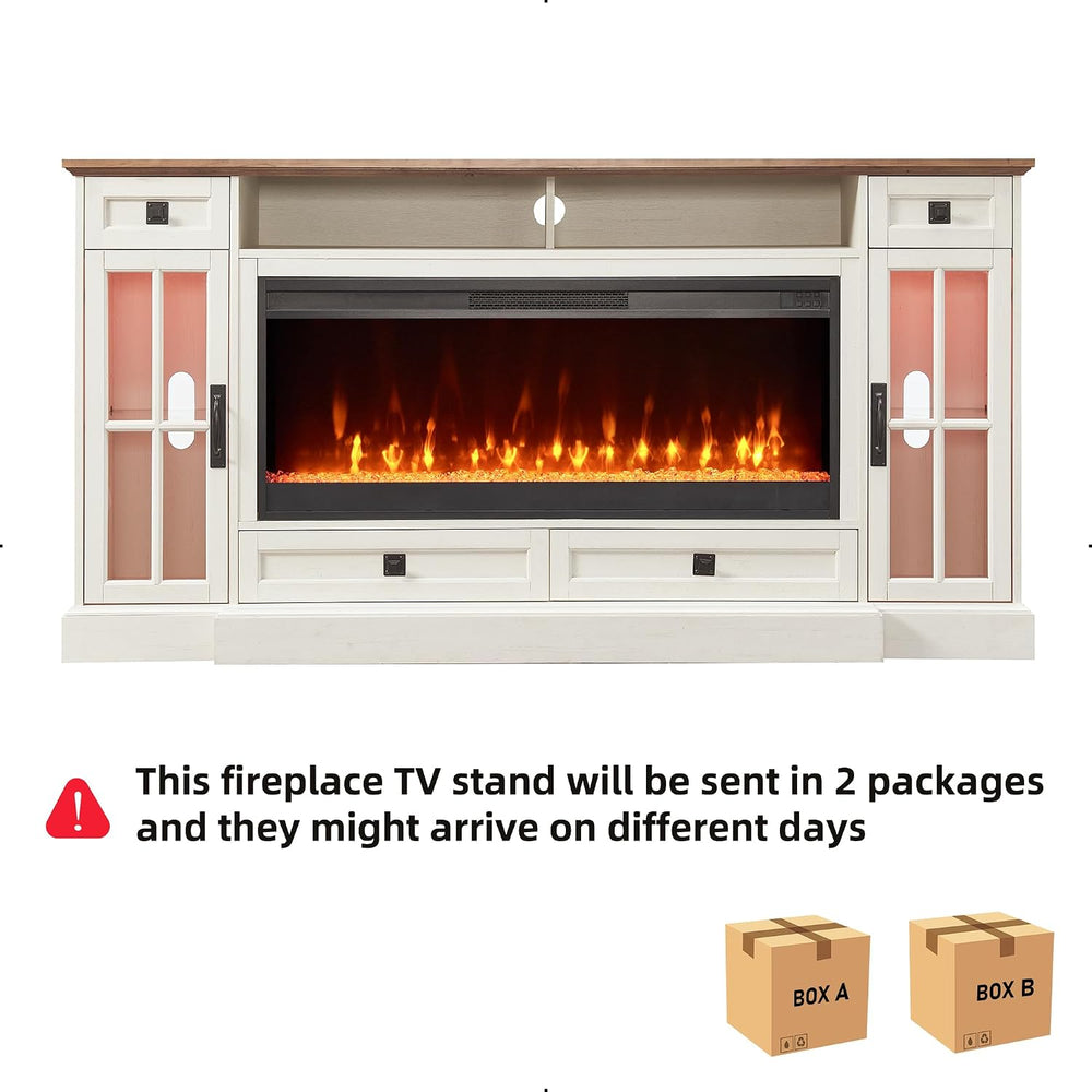 RedLemon Farmhouse Fireplace TV Stand for 80 Inch TV, Antique White | 36"...