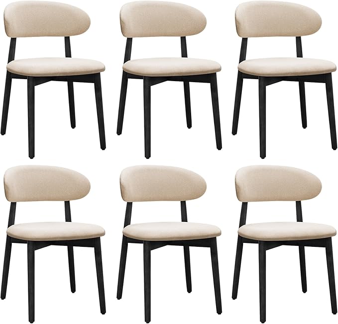 Farmhouse Dining Chairs Set of 6, Mid Century Modern Fabric Upholstered Kitch...