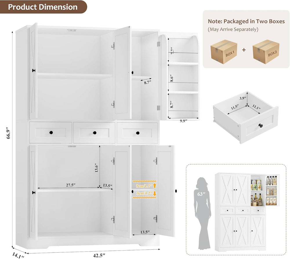 HOSTACK Modern Farmhouse Kitchen Pantry Storage Cabinet, 67" H Kitchen P...