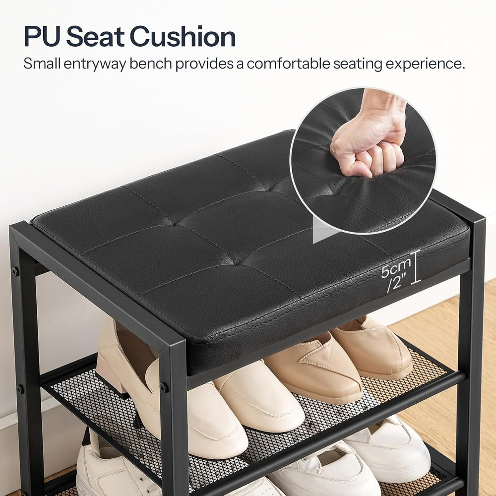 HOOBRO Small Shoe Bench, 3-Tier Shoe Rack, Shoe Storage Bench with PU Seat Cu...