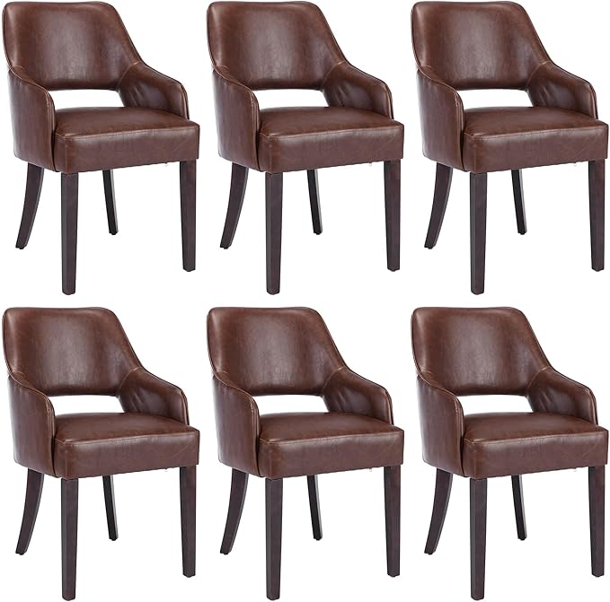 PU Leather Dining Chairs Set of 6 Upholstered Farmhouse Kitchen Chair Side Ch...