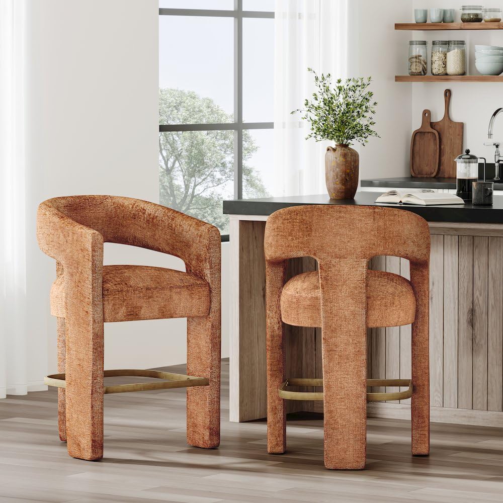 Jofran Gwen Rust Upholstered Counter Stool with Arms – Versatile Barstools – ...