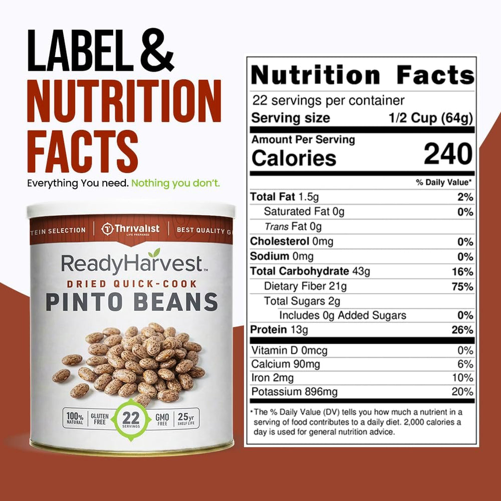 Ready Harvest Dried Quick-Cook Pinto Beans, #10 Can