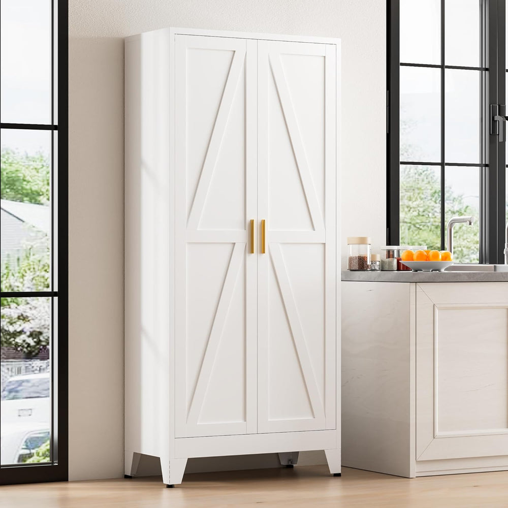 71" Tall Metal Pantry Cabinet, Kitchen Storage Cabinet with 2 Doors and ...