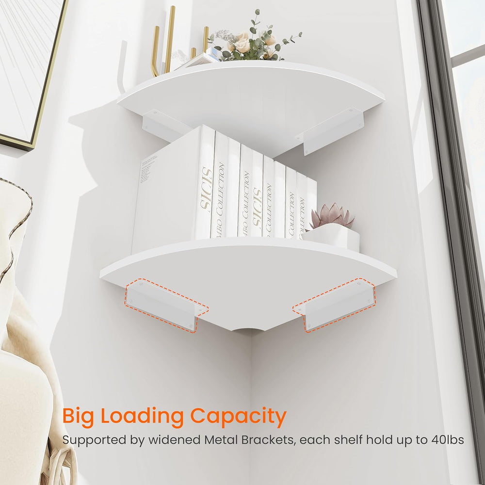 Homode Corner Floating Shelves, Set of 4 Round Corner Shelf Wall Mount with C...