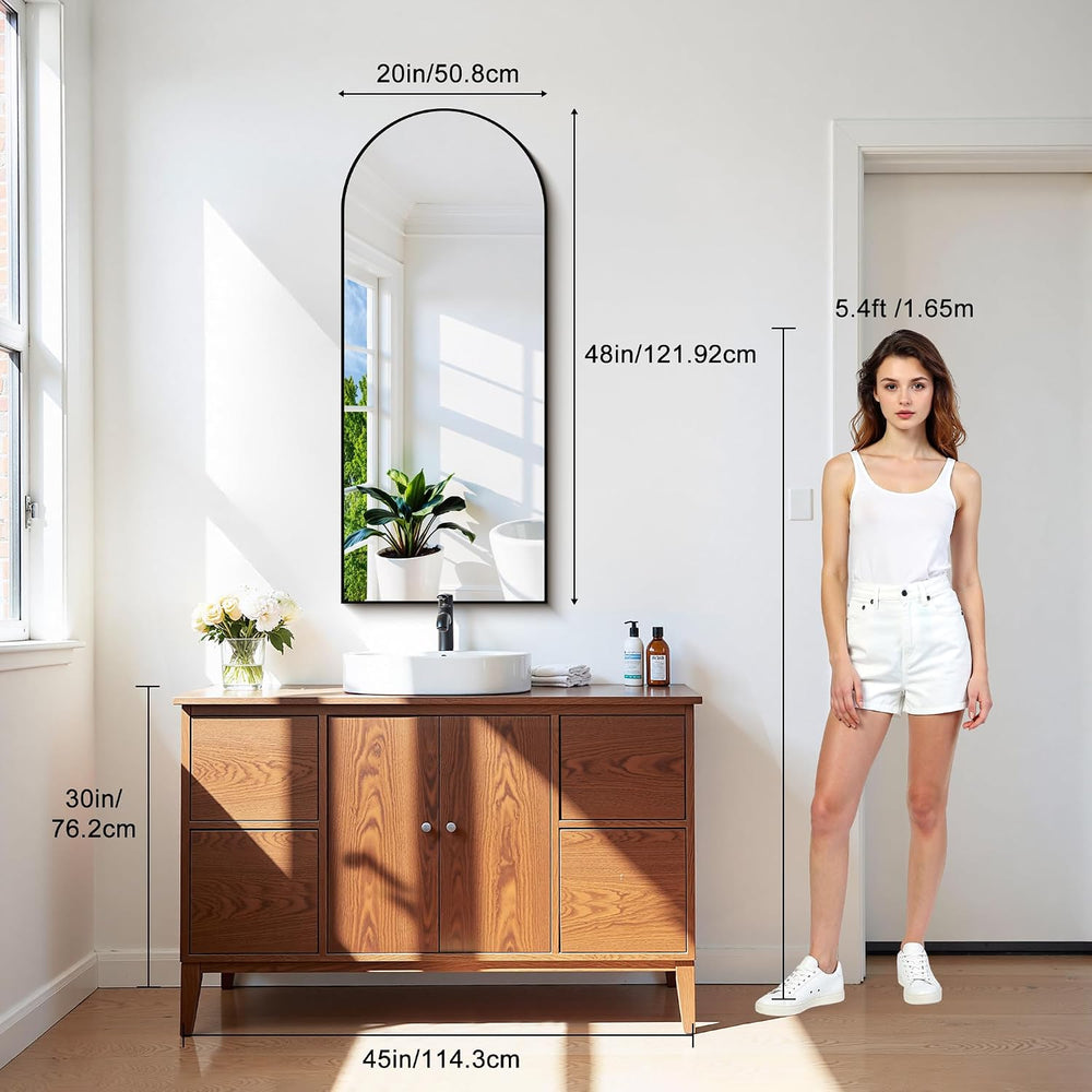 CIRCUMI Arched Wall Mirror, 20"x48" Black Arched Mirror for Bathroom