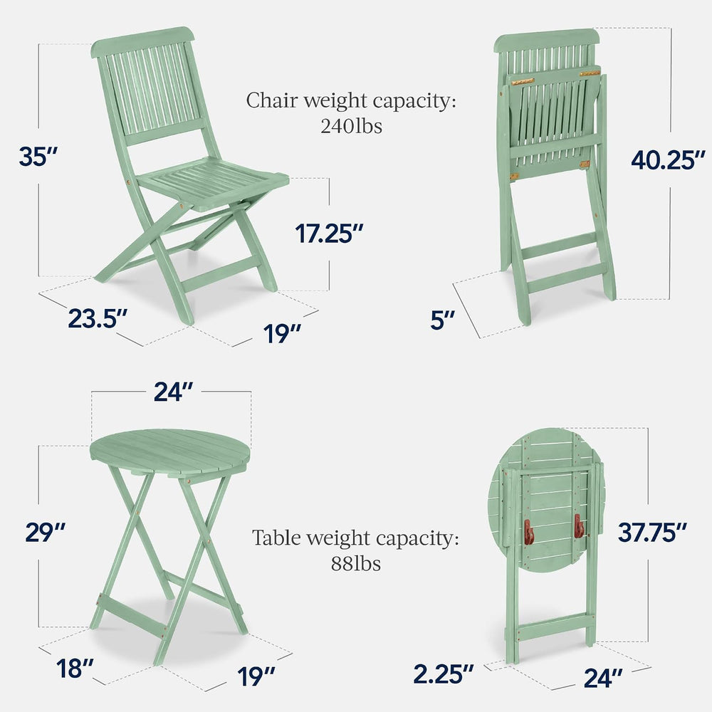 Best Choice Products 3-Piece Acacia Wood Bistro Set, Folding Patio Furniture ...