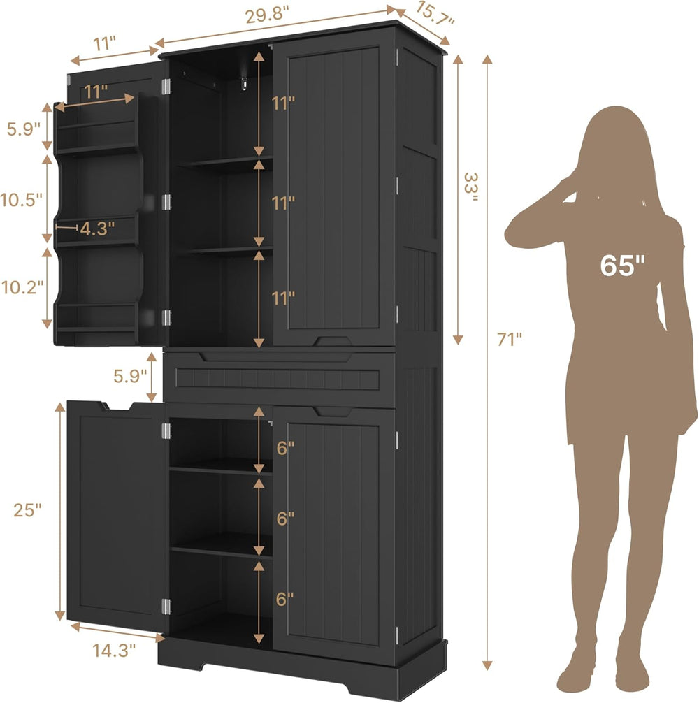 Gizoon 71" Tall Kitchen Pantry Cabinet with Doors and Adjustable Shelves...