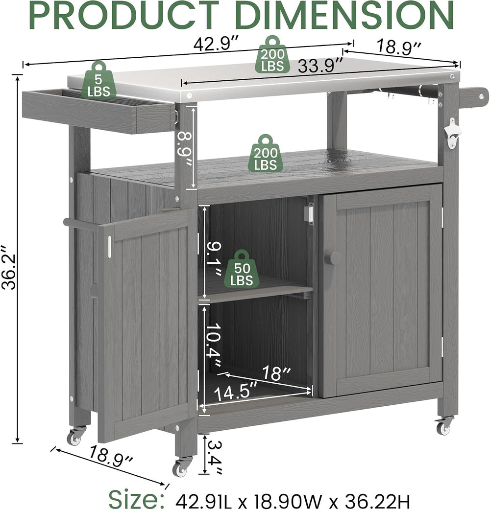 Weatherproof HIPS Outdoor Kitchen Island with Stainless Steel Top & Stora...