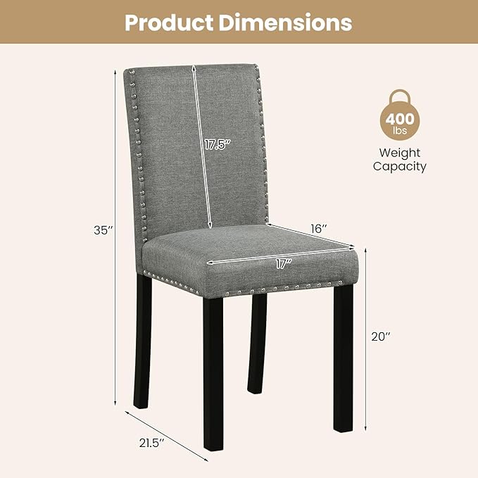 Giantex Dining Chairs Set of 2, Fabric Upholstered Parsons Kitchen Chair w/Na...