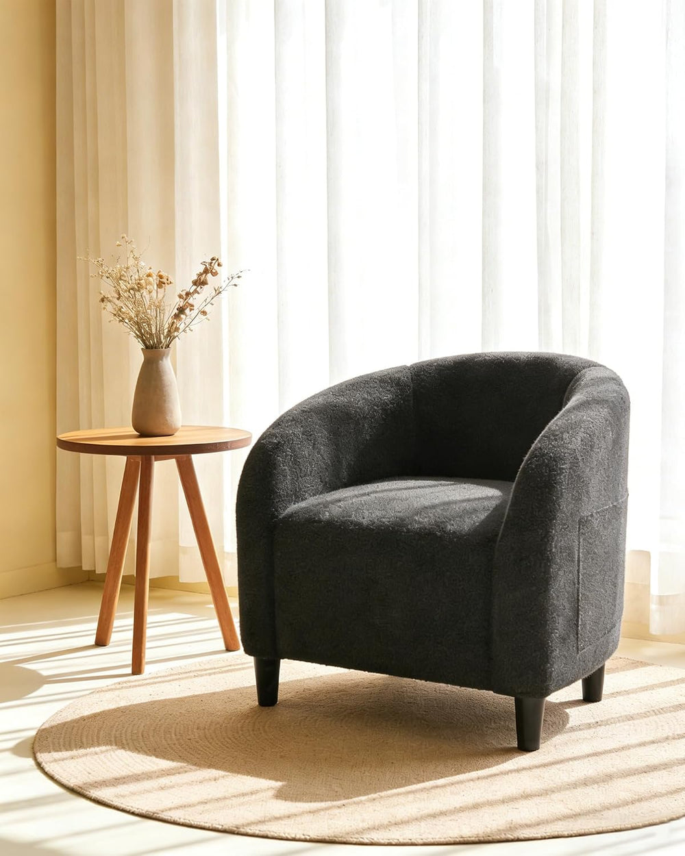 GarveeHome Accent Chair Barrel Boucle Chair Sherpa Armchair Club Chair Suitab...