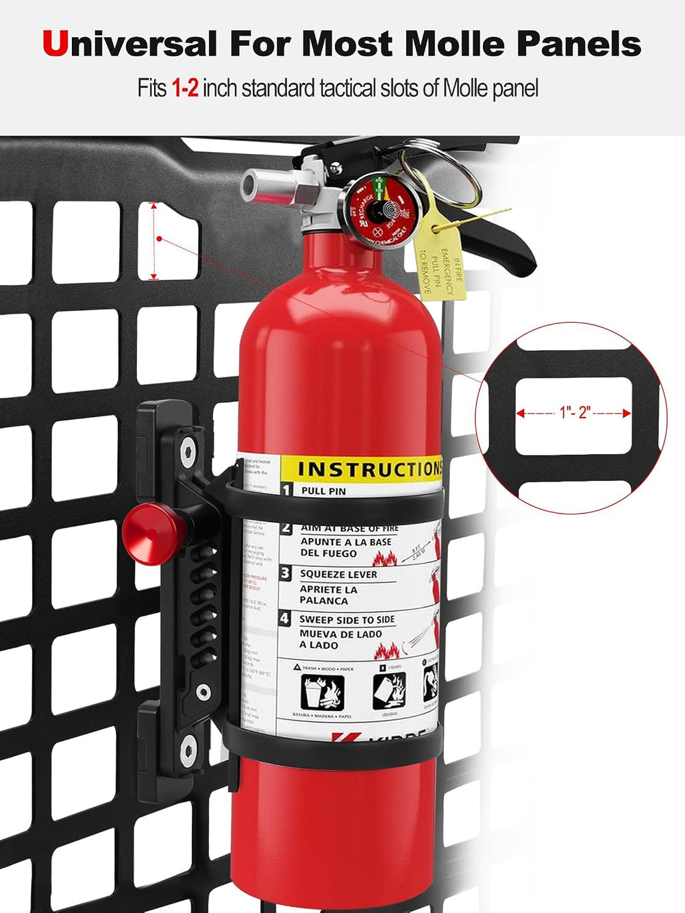 MOLLE Panel Fire Extinguisher Mount Fits 1“-2" Panle Slot Holes