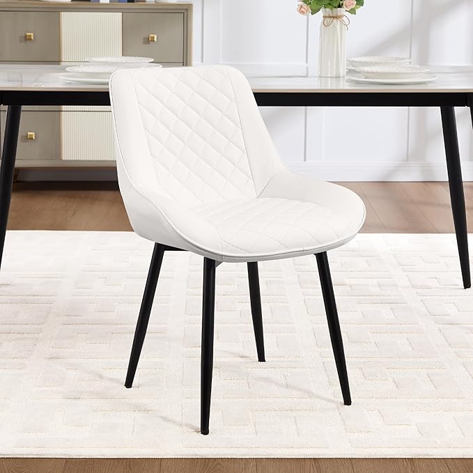 Dining Chair, Modern Dining Chairs with Thick Cushions, Faux Leather Upholste...