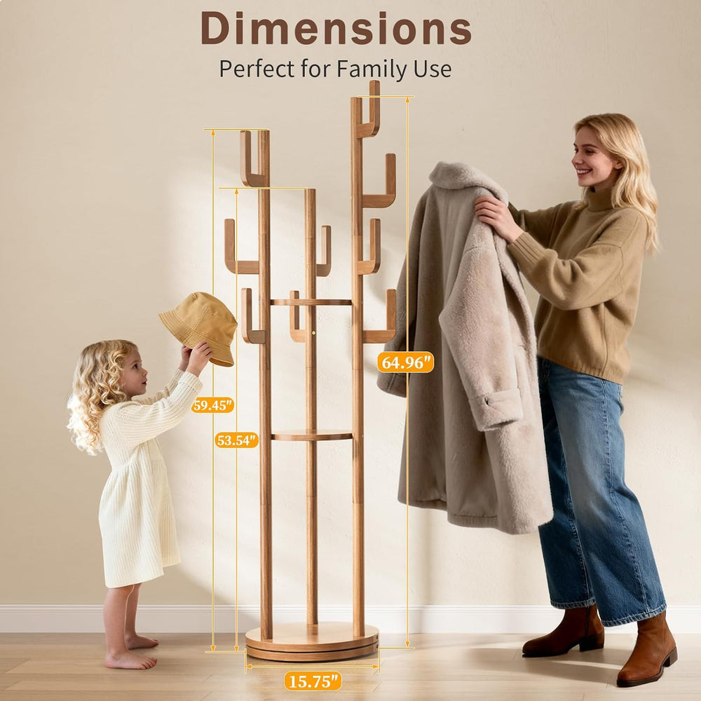Yoobure Rotary Coat Rack Freestanding - Solid Wood Coat Tree with 9 hooks &am...