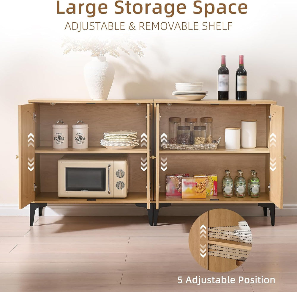 30.9" W Fluted Arched Buffet Cabinet with Storage, Natural Oak